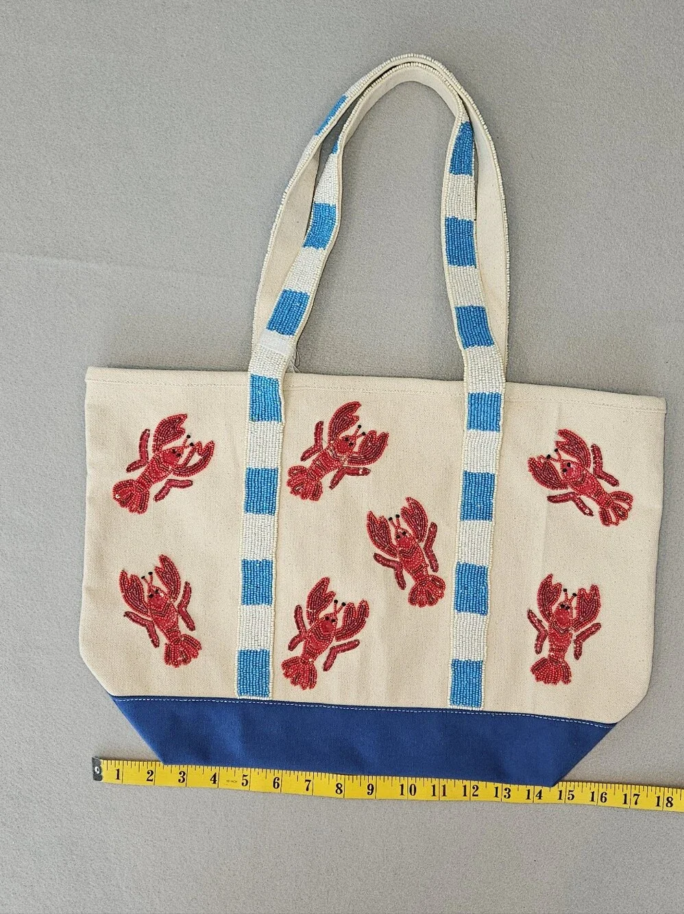 NWT Handcrafted in India Beaded Lobster Canvas Tote –Viral Coastal Statement Bag